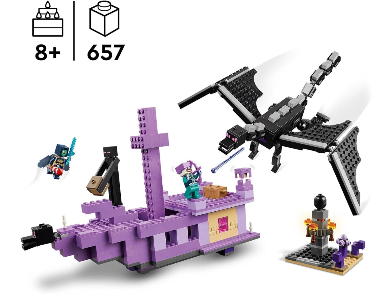 Lego minecraft lâEnderdrago e la nave dellâEnd, set costruzioni in scatola da 657 pezzi per bambini di 8+ anni 21264