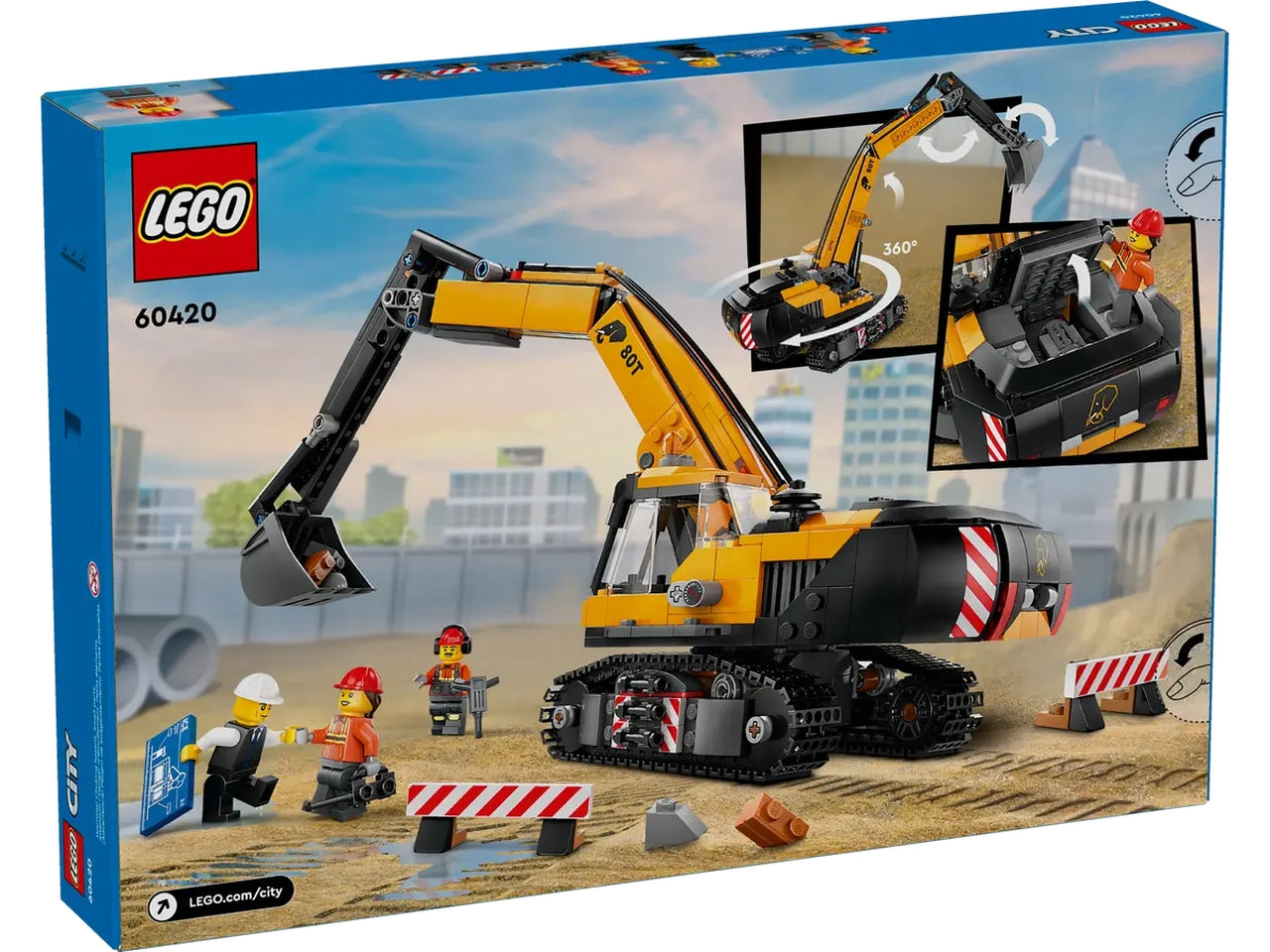 Lego City Big Vehicles Escavatore da cantiere giallo, set di costruzioni in scatola da 633 pezzi, per ragazzo 8+anni 60420