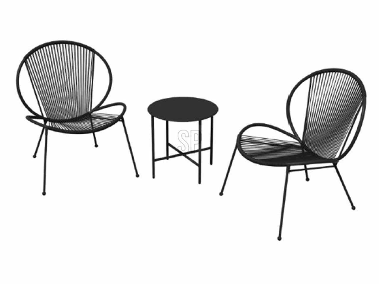 Set da giardino 3 pezzi due sedie e un tavolino colore nero