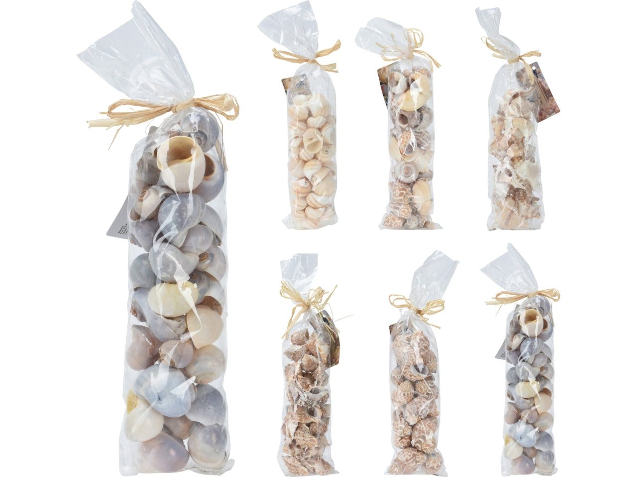 Sacchetto con conchiglie naturali 6 assortimenti stile marinaro - 6x9x35 cm - Koopman