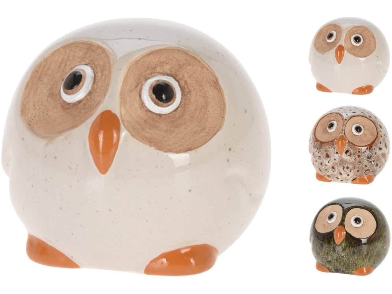 Gufo decorativo in porcellana laccata in stile country, colori assortiti - diametro 9cm - Koopman
