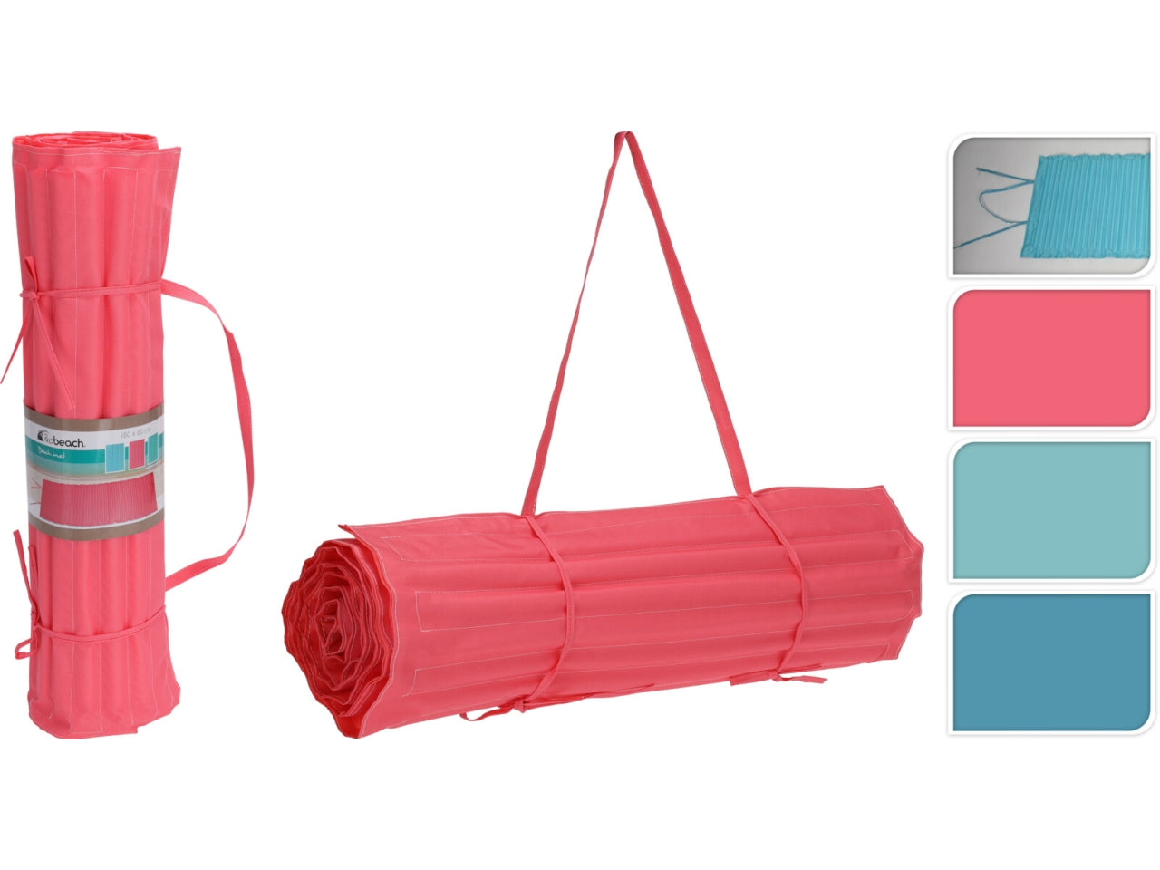 Stuoia spiaggia in poliestere imbottita con tracolla in colori assortiti - 180x60 cm - Koopman