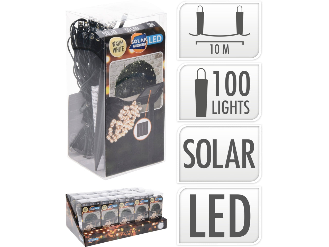 Catena luminosa solare da giardino in plastica - bianco caldo - 100 microLED con modalità illuminazione fissa, autonomia 6 ore - 10 m - Koopman