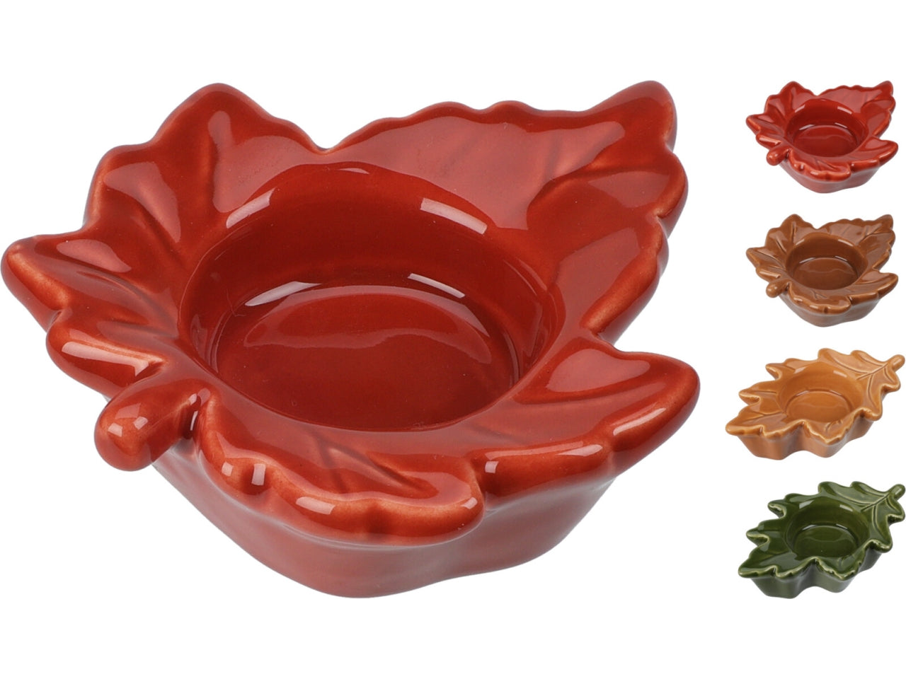 Porta tealight a forma di foglia in ceramica in 4 assortimenti