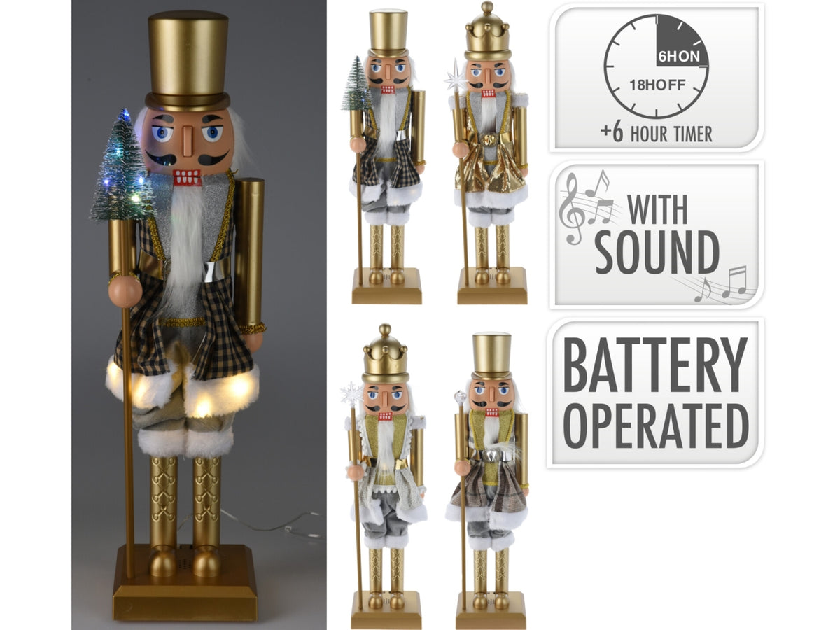 Schiaccianoci decorativo 57cm in abs e poliestere oro con led in 4 assortimenti