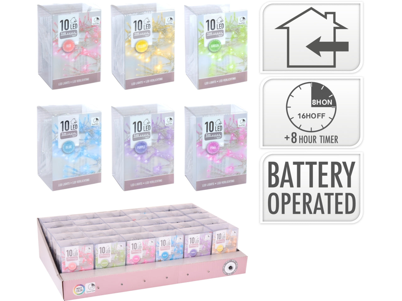 Catena luminosa 10led a batteria in 6 colori assortiti