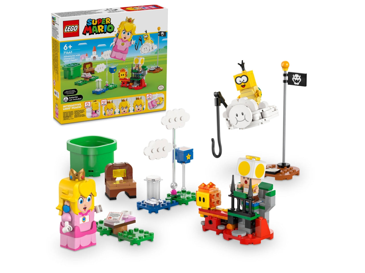 LEGO Peach - Set di gioco con principessa per divertenti avventure con interattiva: unisciti a LEGO Peach per un picnic e aiutala a volare sulla nuvola di Lakitu per salvare Toad giallo 71441