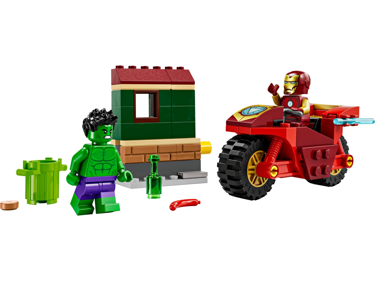 LEGO Marvel - Giocattolo costruibile di Iron Man e dellâIncredibile Hulk: questo set di gioco con moto e The Hulk per i bambini è stato appositamente pensato per i bambini e le bambine dai 4 anni in su 76287
