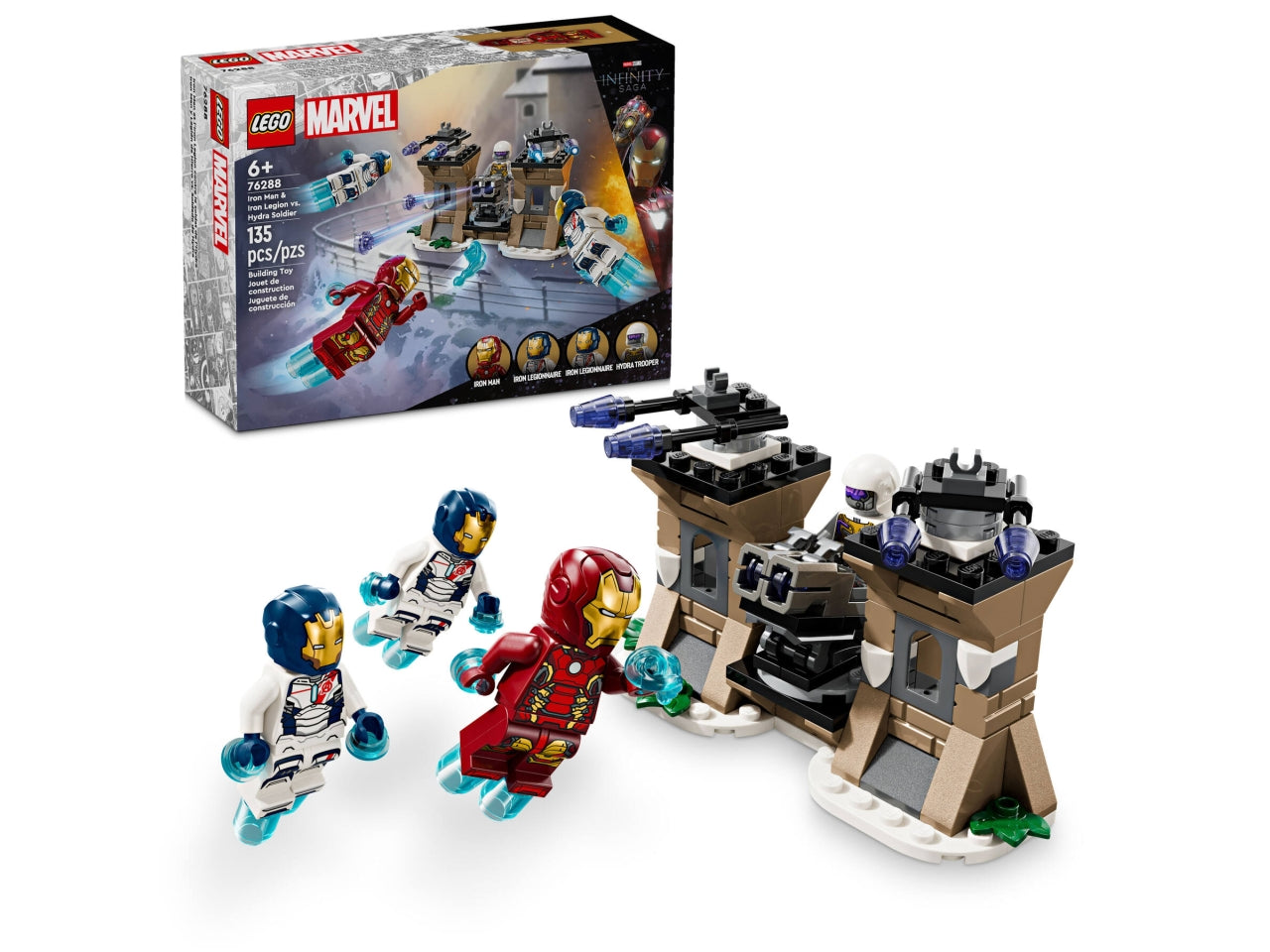 LEGO Marvel - Giocattolo di Iron Man costruibile: metti lâazione di Avengers: Age of Ultron dei Marvel Studios nelle mani dei bambini con il set Iron Man e Legione di ferro vs. Soldato Hydra per i bambini e le bambine dai 6 anni in su 76288