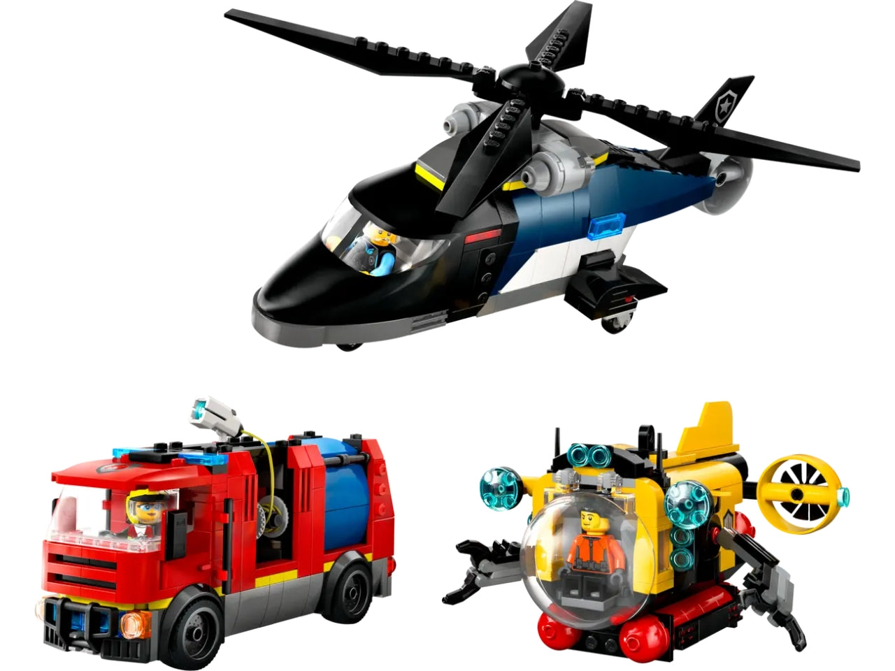 Lego City great vehicles elicottero, autopompa e sottomarino 874 pezzi per età 7+ 60462