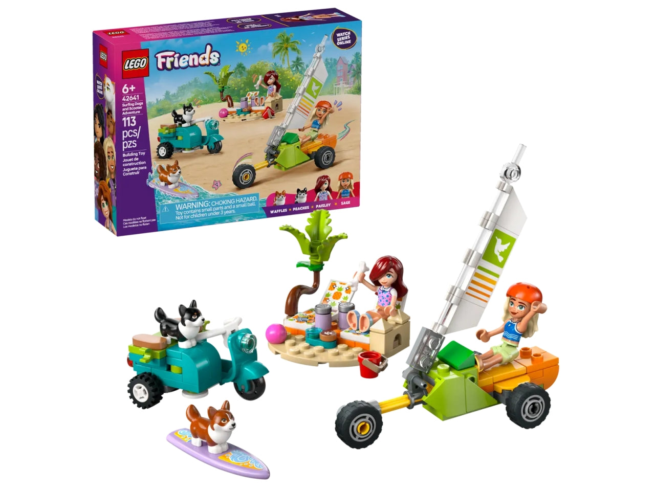 Lego Friends avventure canine su windskate e sidecar 113 pezzi per età 6+ 42641