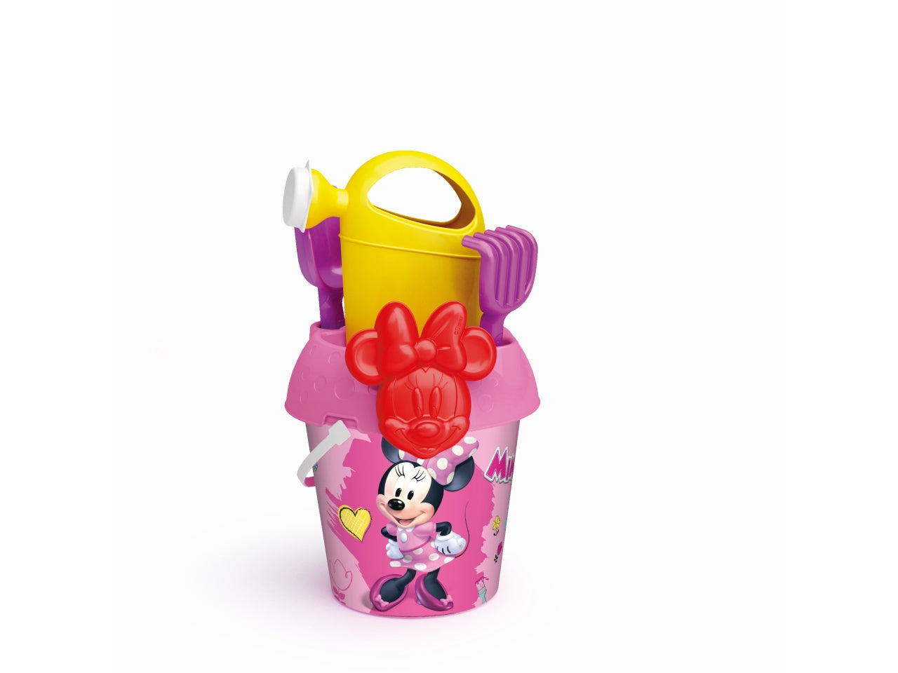 Secchiello di Minnie set spiaggia multicolor con innaffiatoio, formina, rastrello e paletta in plastica - Adriatic