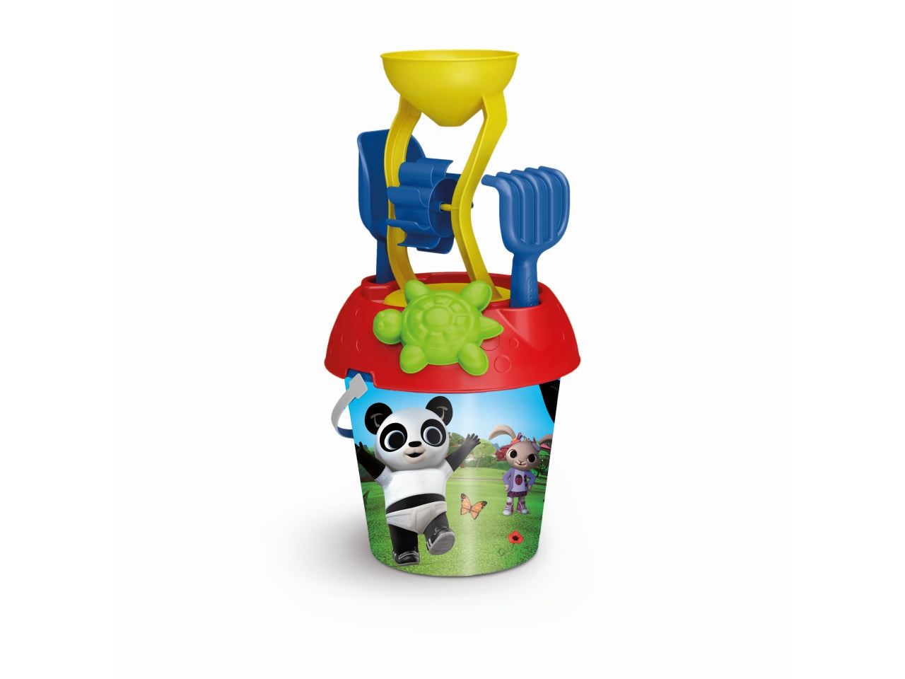 Secchiello di Bing set spiaggia multicolor con mulino, formina, rastrello e paletta in plastica - Adriatic