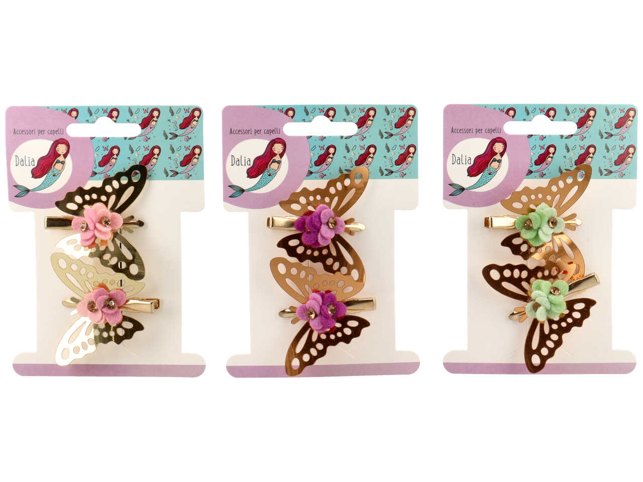 Becco con farfalla e fiorellini in poliestere, metallo senza nichel