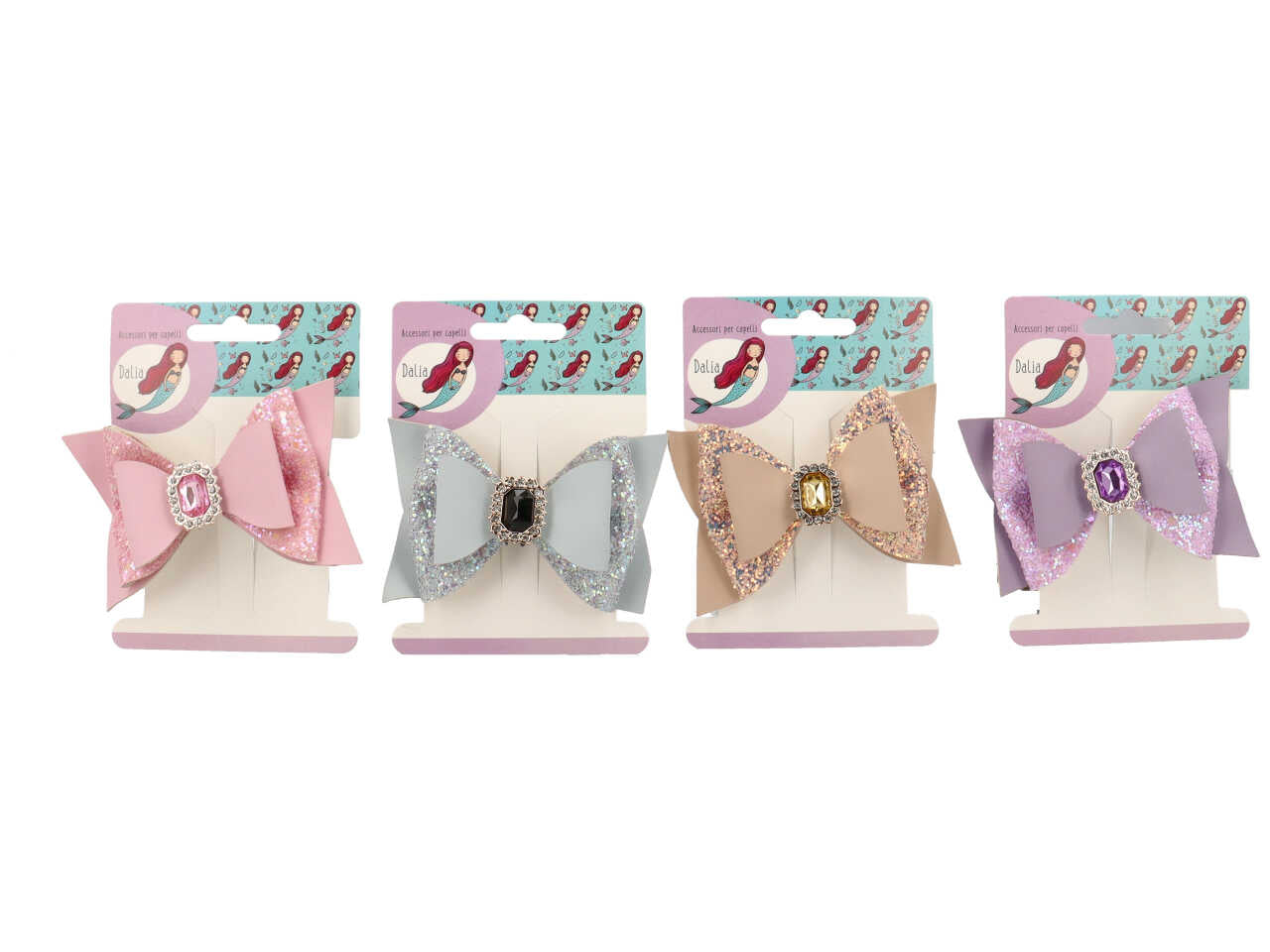 Becco con fiocco glitterato, pietra e strass in poliestere, metallo senza nichel