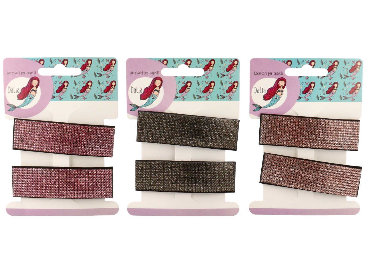 Clic clac a barretta rettangolare con strass in poliestere, metallo senza nichel