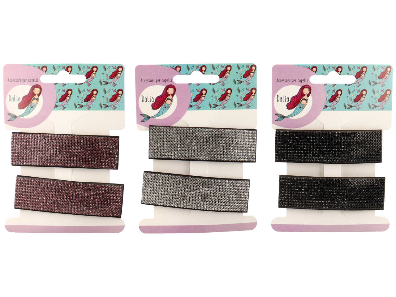 Clic clac a barretta rettangolare con strass in poliestere, metallo senza nichel