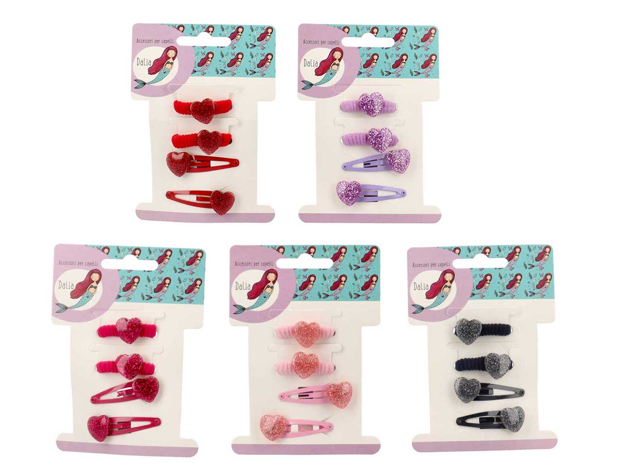 Clic clac e polsino con cuore glitterato in poliestere, metallo senza nichel