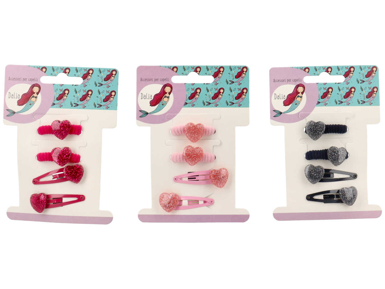 Clic clac e polsino con cuore glitterato in poliestere, metallo senza nichel