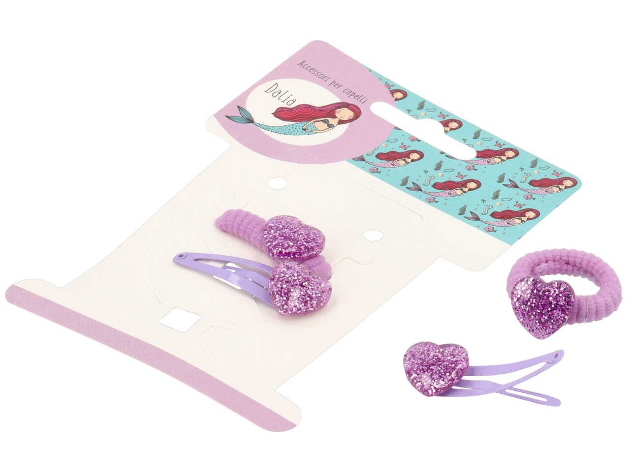 Clic clac e polsino con cuore glitterato in poliestere, metallo senza nichel