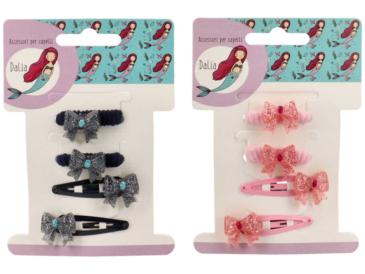 Clic clac e polsino con fiocco glitterato in poliestere, metallo senza nichel