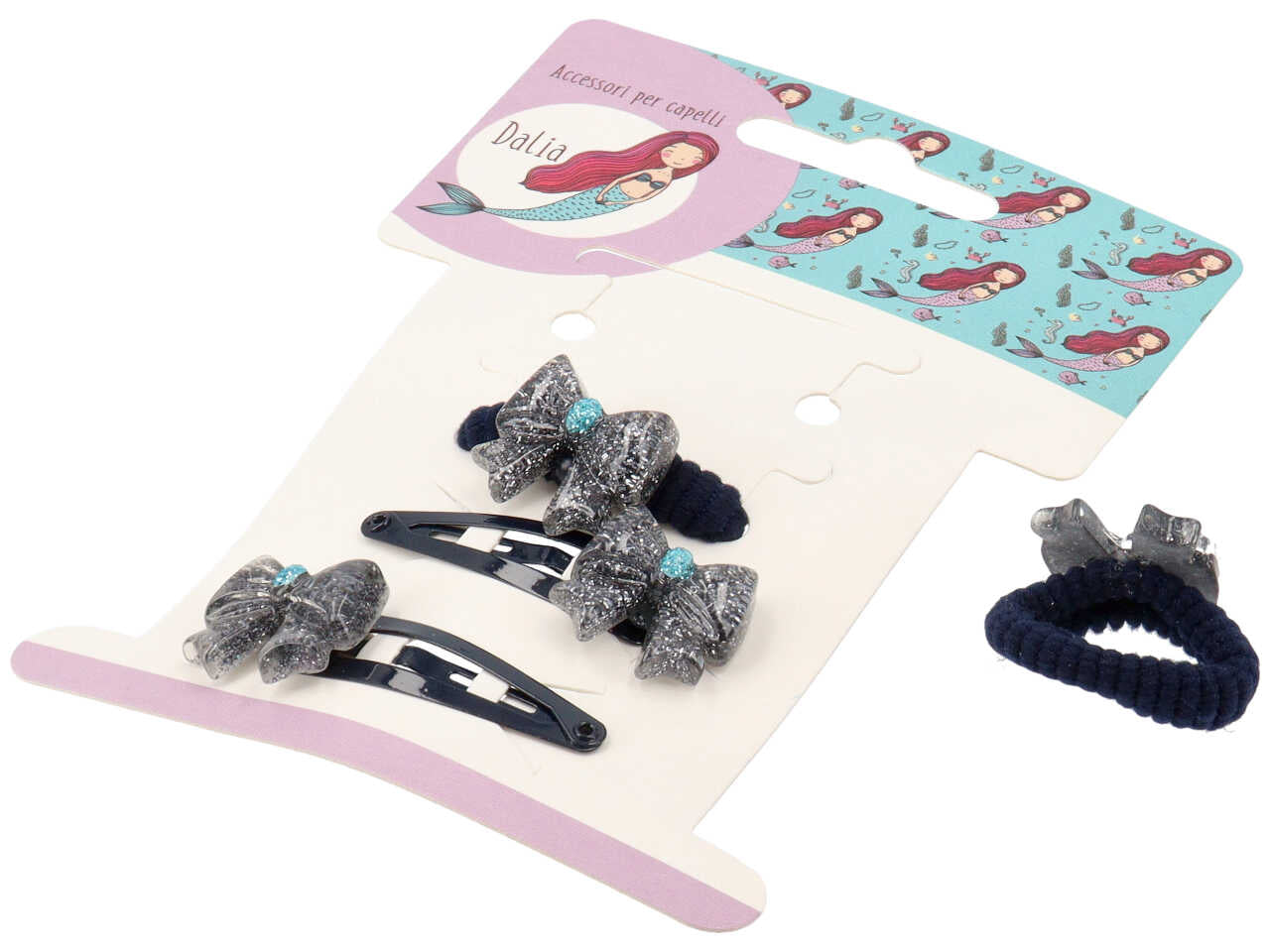 Clic clac e polsino con fiocco glitterato in poliestere, metallo senza nichel