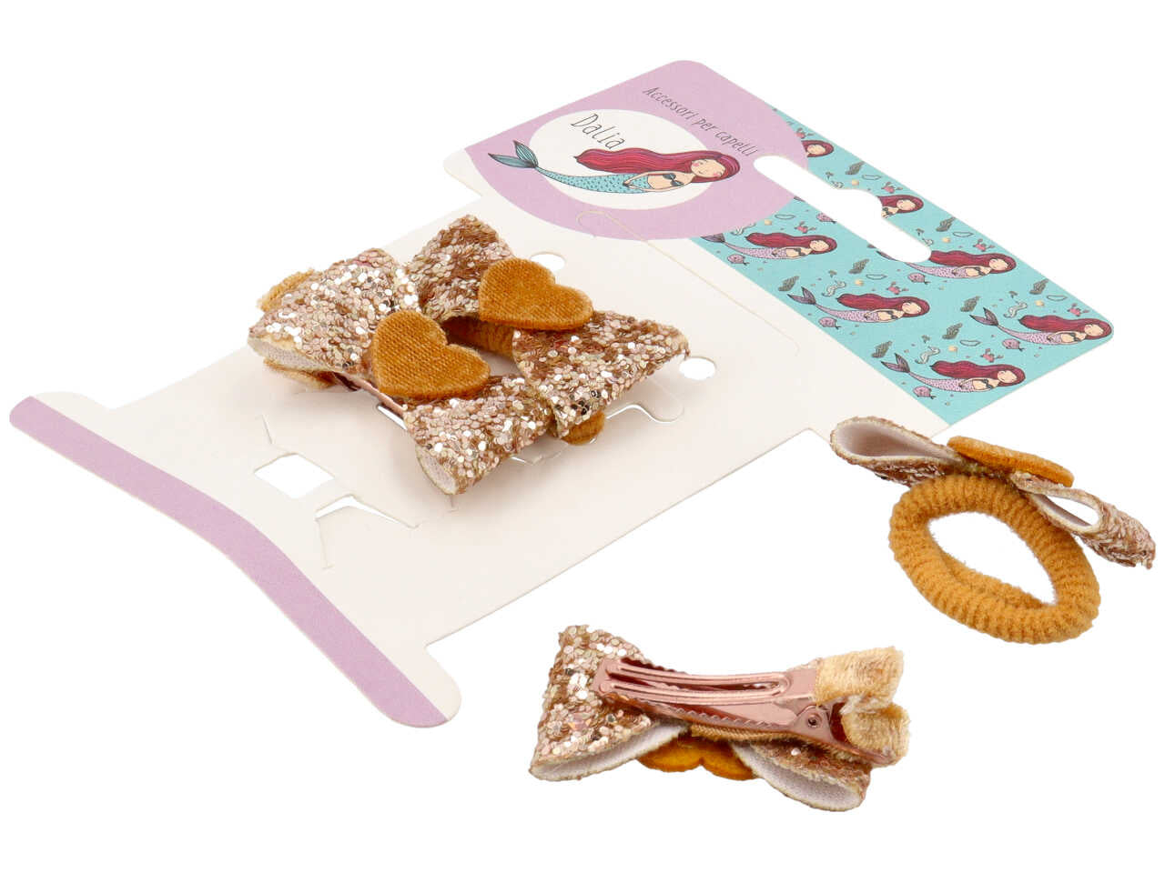 Becco ricoperto con fiocco, cuore e polsino in poliestere, metallo senza nichel