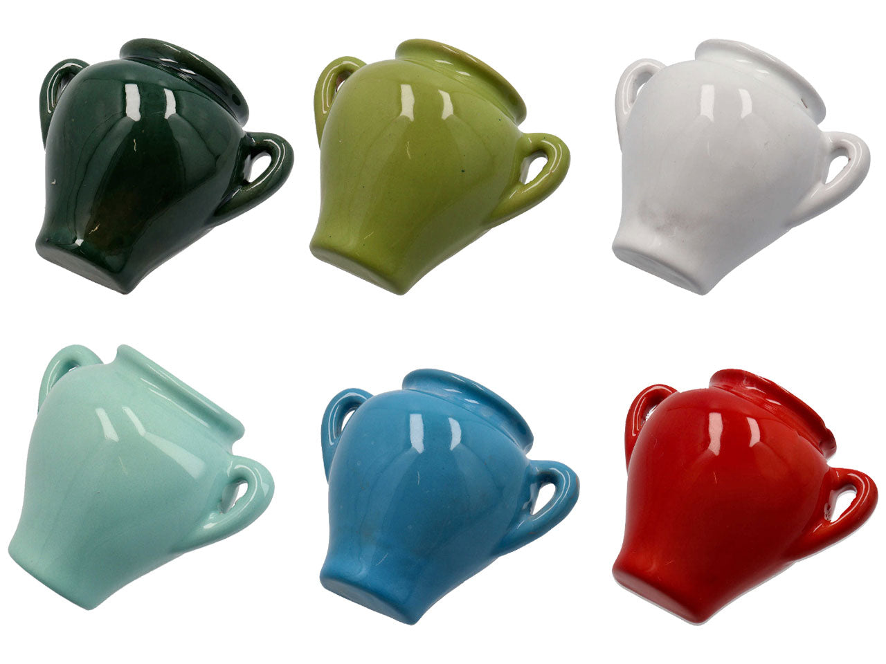 Porta vaso anfora da muro stile mediterraneo in ceramica smaltata in vari colori - 11x6 cm - Amiri