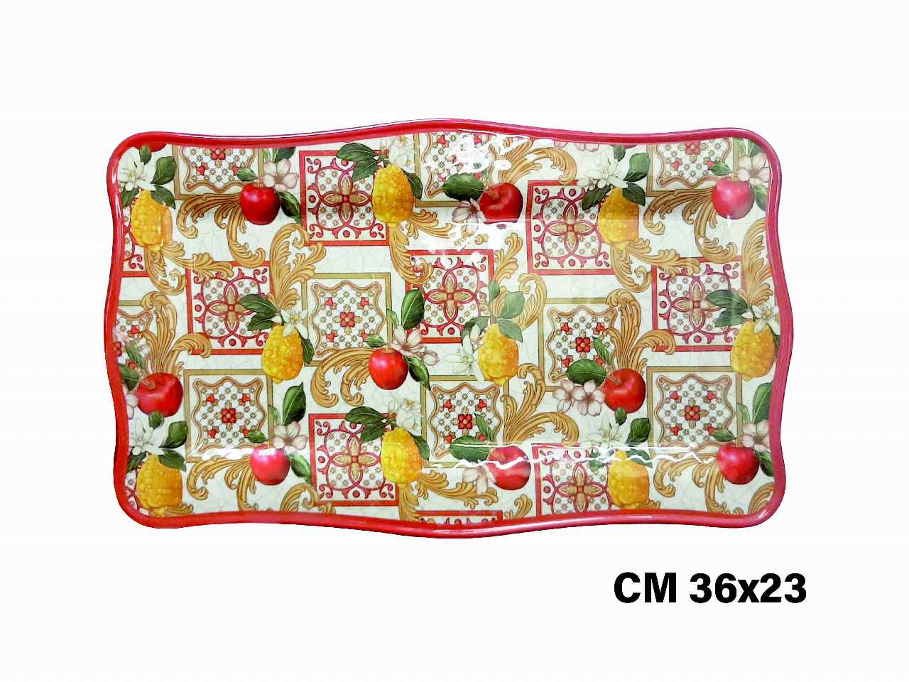 Vassoio rettangolare in melamina 36x23cm decorazione maiolica