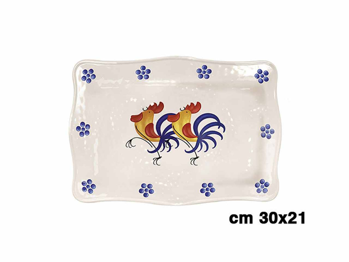 Vassoio rettangolare in melamina 30x21cm con decorazione galli