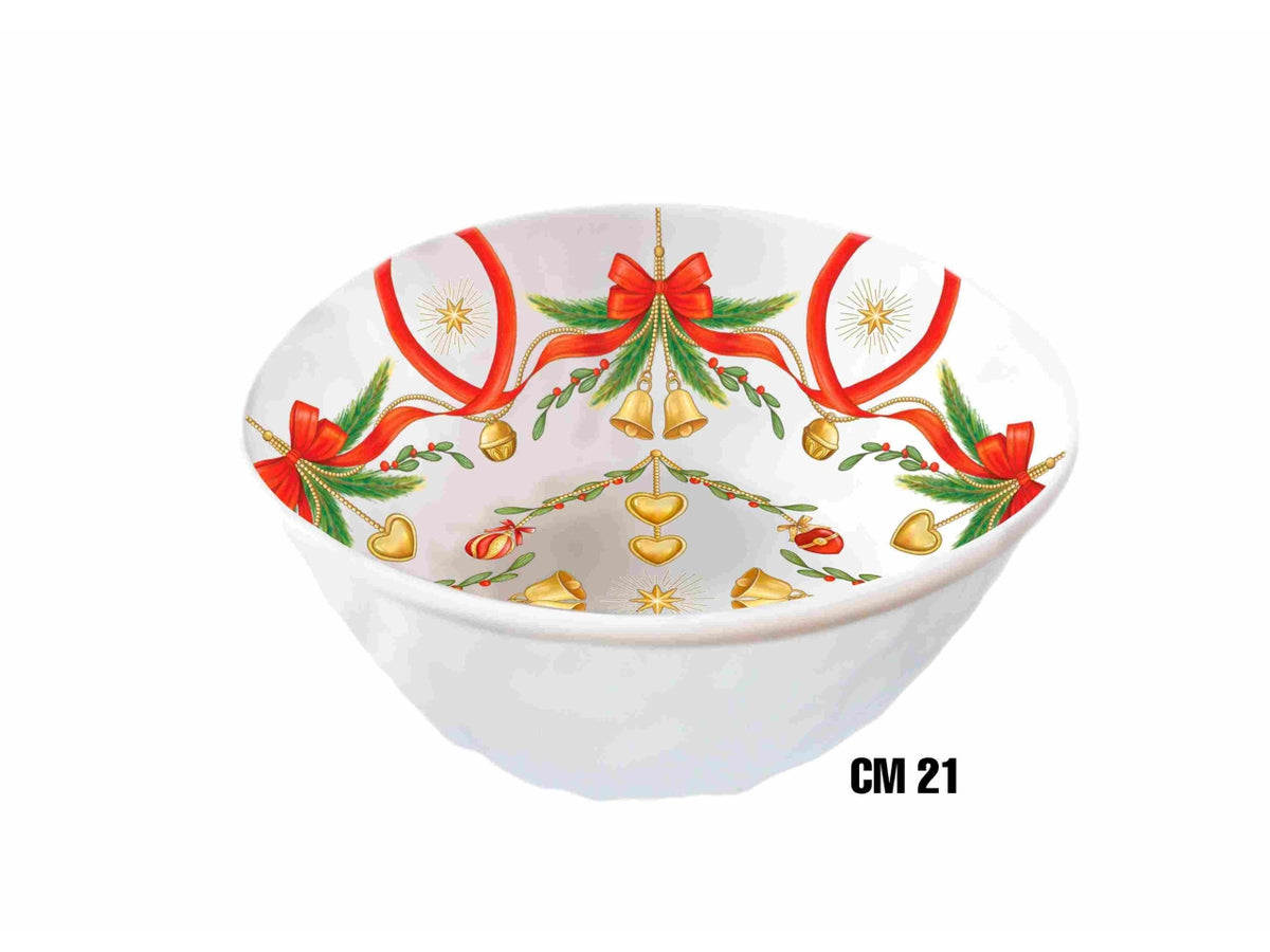 Insalatiera fonda 21xh.8cm in melamina decoronatale linea fiocchi