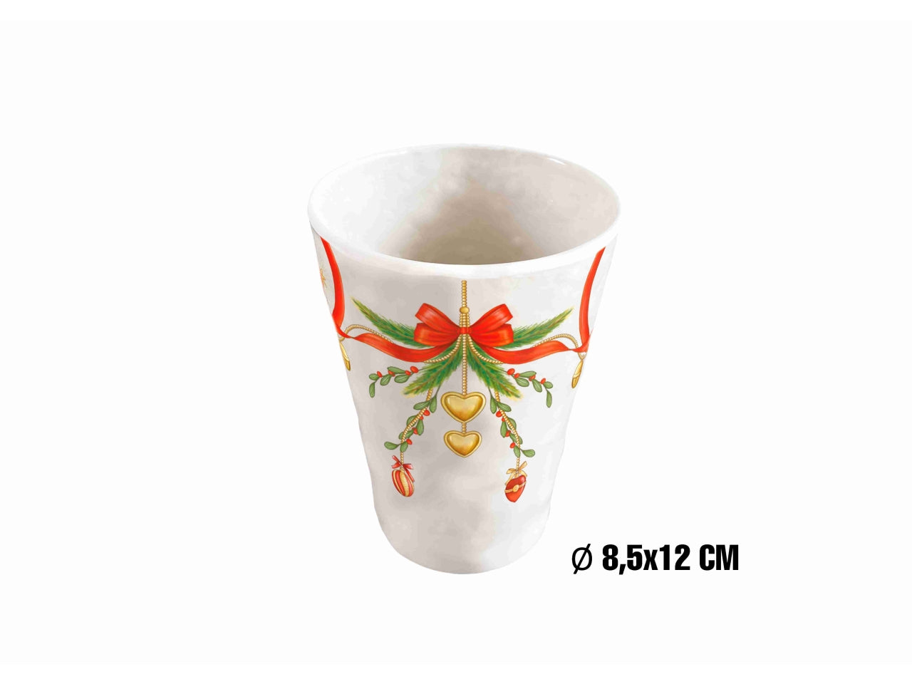 Bicchiere in melamina 8,5xh.12cm decoro natale linea fiocchi