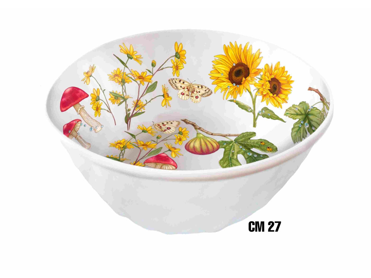 Insalatiera fonda 27xh.10cm in melamina decoro fiori e frutta