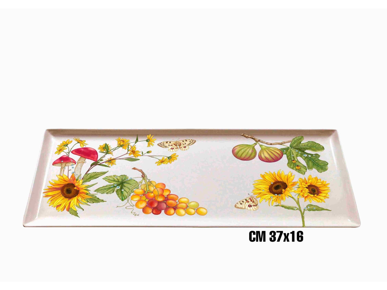 Vassoio rettangolare in melamina 37x16cm decoro fiori e frutta