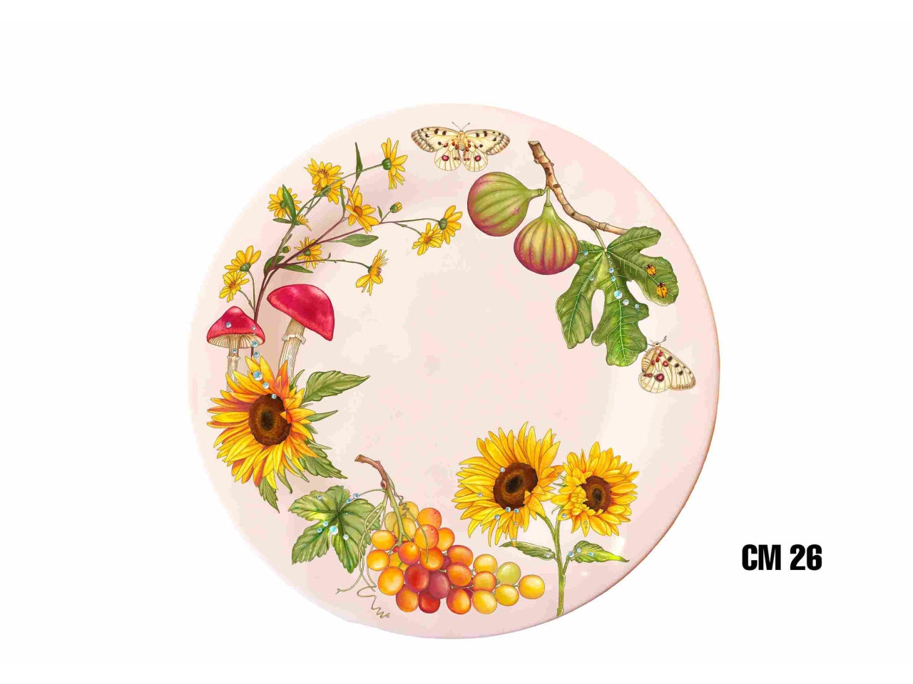 Piatto piano in melamina 26,5cm decoro fiori e frutta