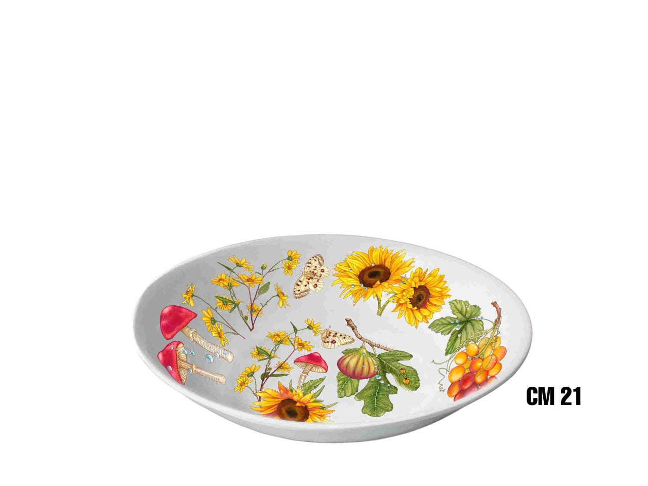 Piatto fondo in melamina 21cm decoro fiori e frutta