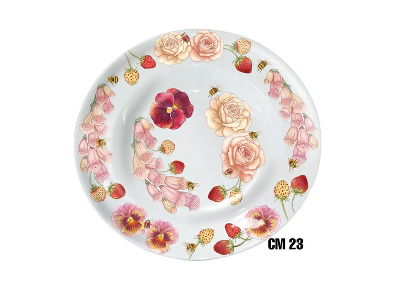 Piatto fon melamina 23cm fiori rosa