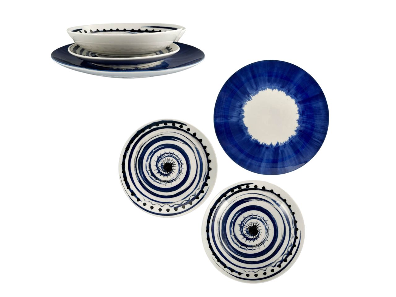 Piatto piano in porcellana fantasia astratta blu 27 cm - Maison TortorÃ