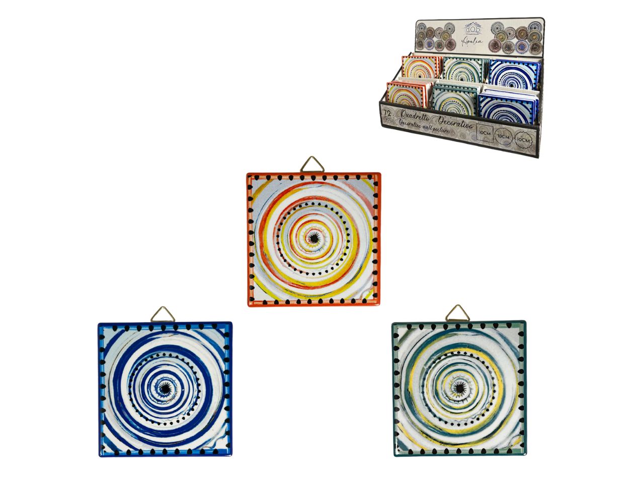 Sottopentola quadrato in ceramica e sughero stile mediterraneo colori assortiti 20x20 cm - Arca