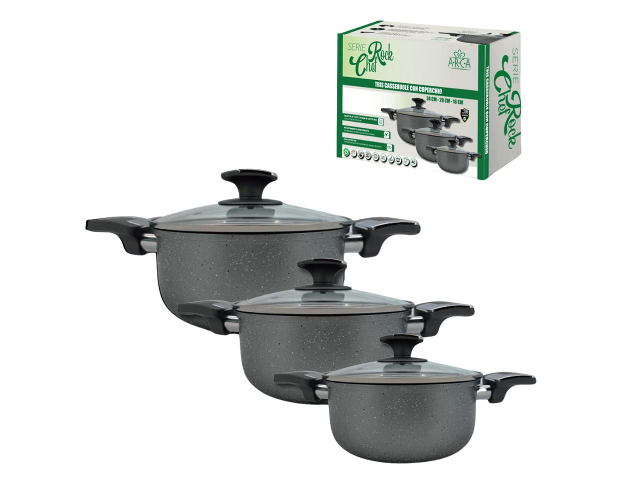 Rock chef set 3 casseruole con coperchio 16/20/24