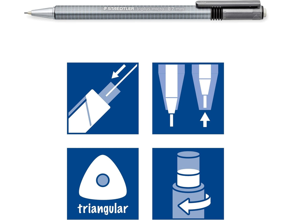 Portamine triplus 0,7 mm con tubetto 12 mine HB per disegno tecnico e artistico, forma ergonomica in metallo, grigio - in blister - Staedtler