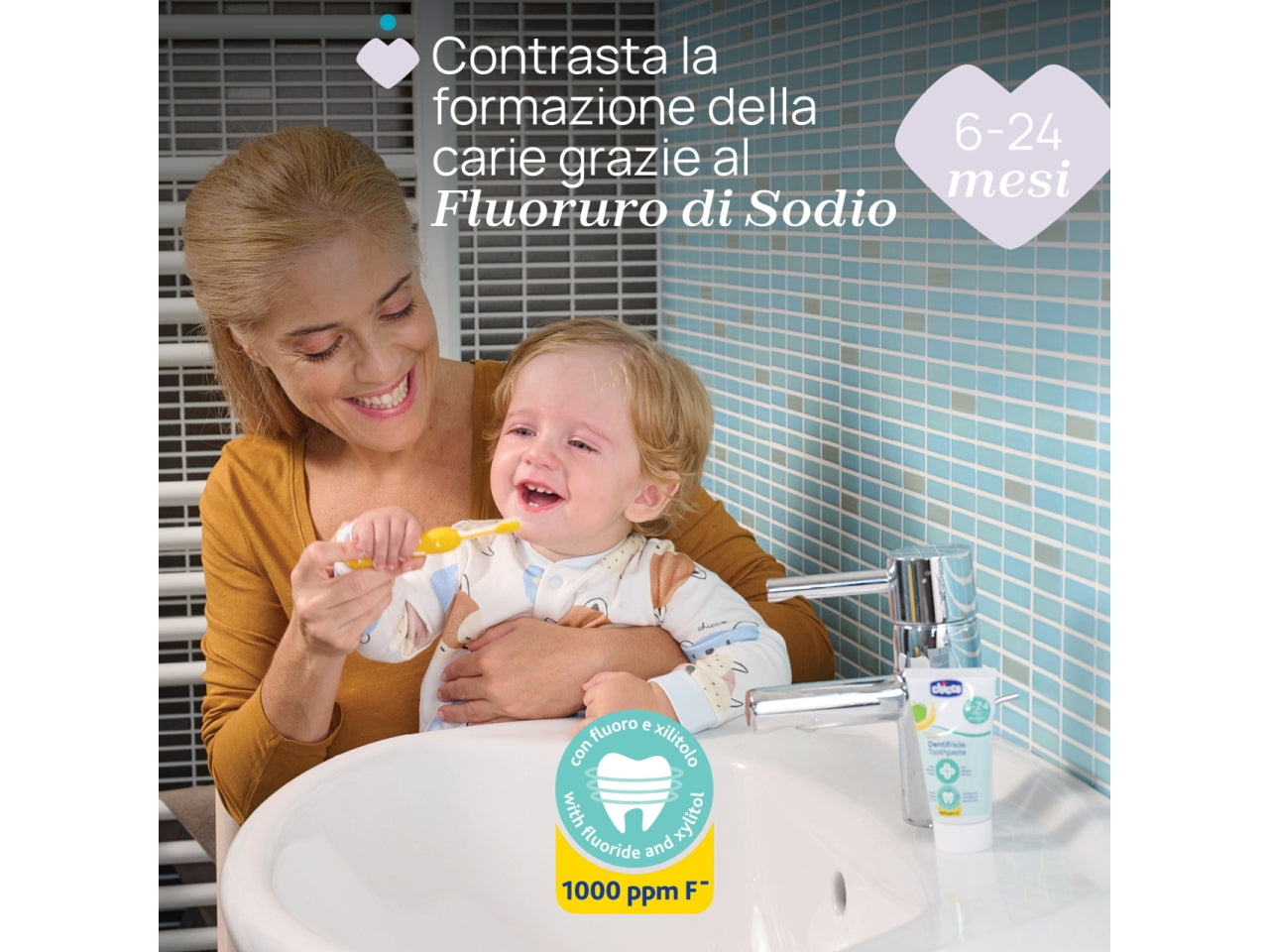 Dentifricio Oral Care Chicco, gusto mela banana per uso quotidiano, 6-24m