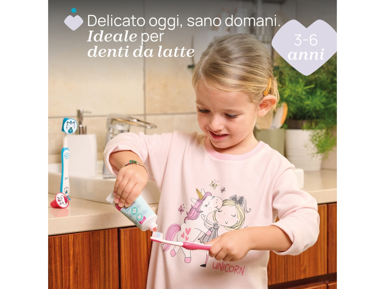 Spazzolino Hippo Oral Care Chicco con setole ultra sottili e impugnatura ergonomica rosa, 3-6 anni