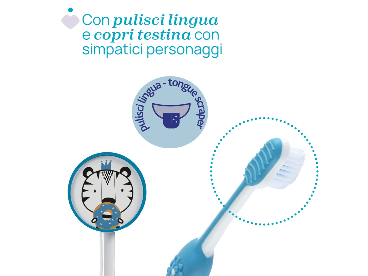 Spazzolino Hippo Oral Care Chicco con setole ultra sottili e impugnatura ergonomica azzurro, 3-6 anni