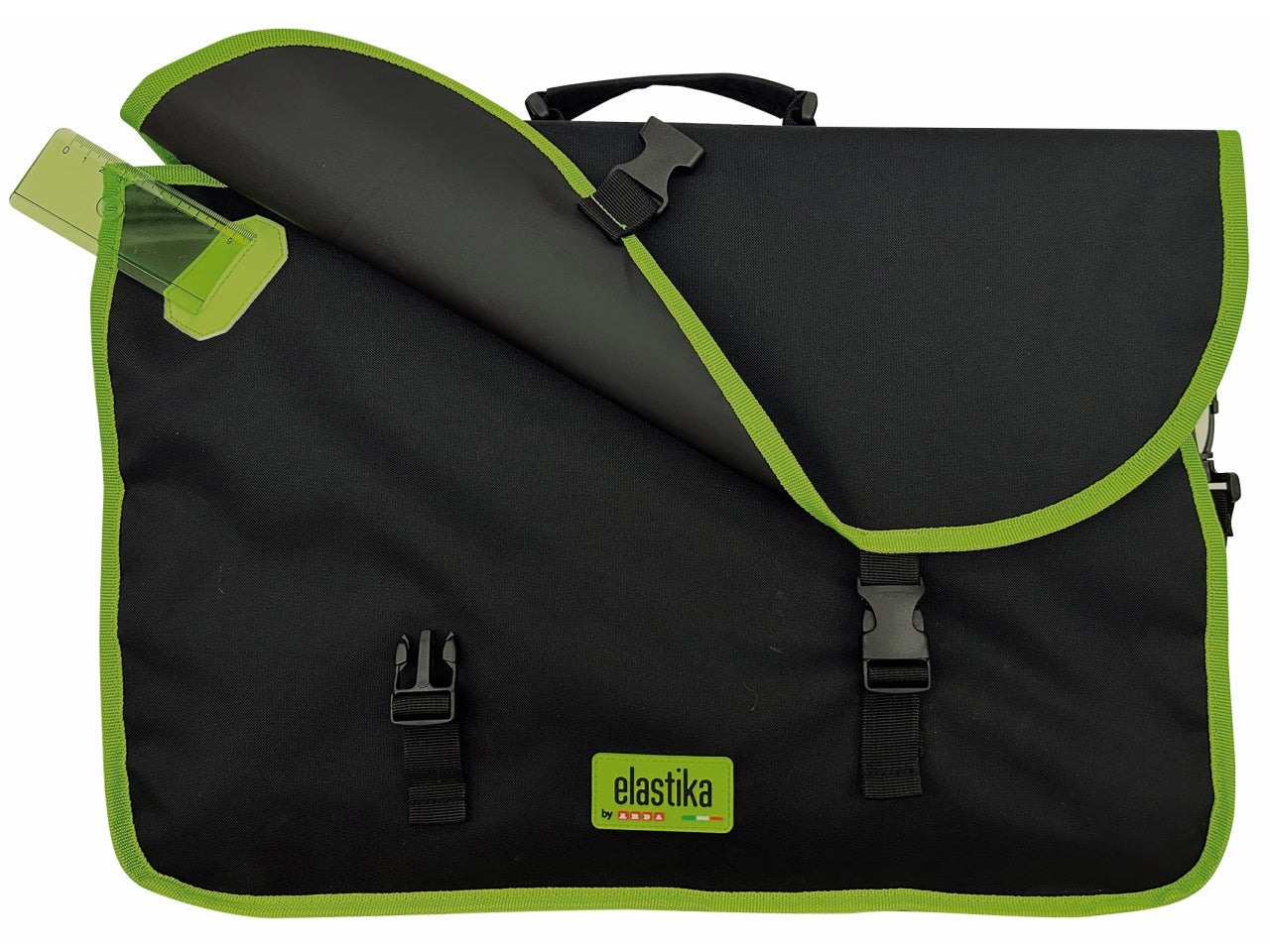 Valigetta nera in tessuto con tasca porta riga 52x37cm, Linea Elastika - Arda