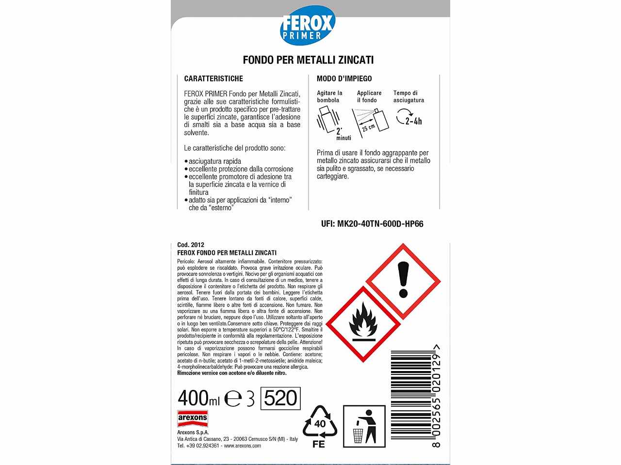 Ferox fondo aggr.per lamiere zinc.400ml 2012
