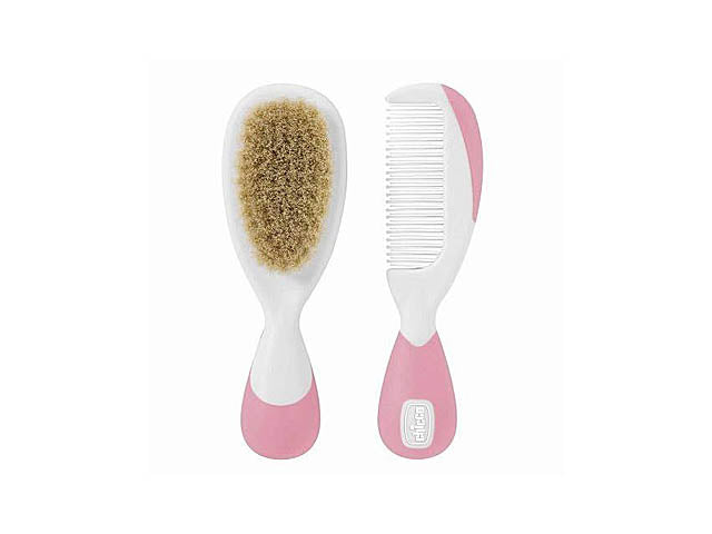 Chicco Set Spazzola e Pettine Capelli per Bambini Spazzola con Setole Naturali e Pettine con Punte Arrotondate Rosa
