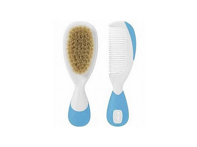Chicco Set Spazzola e Pettine Capelli per Bambini Spazzola con Setole Naturali e Pettine con Punte Arrotondate azzurro