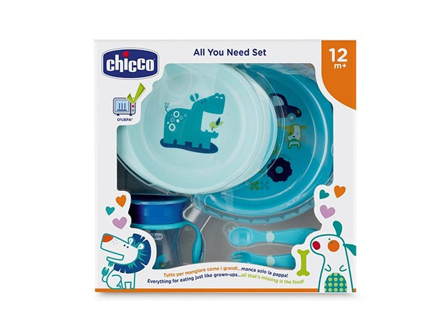Chicco Set Pappa 12M+ con Tazza Piatti e Posate Azzurro