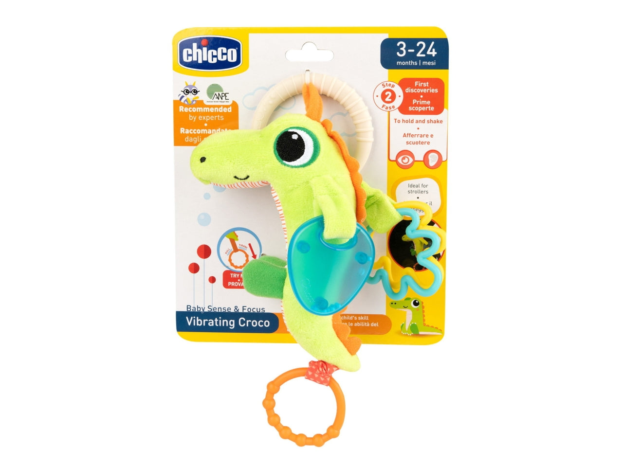 Chicco Sonaglio Vibrante Coccodrillo Sonaglio Sensoriale con Effetto Vibrazione